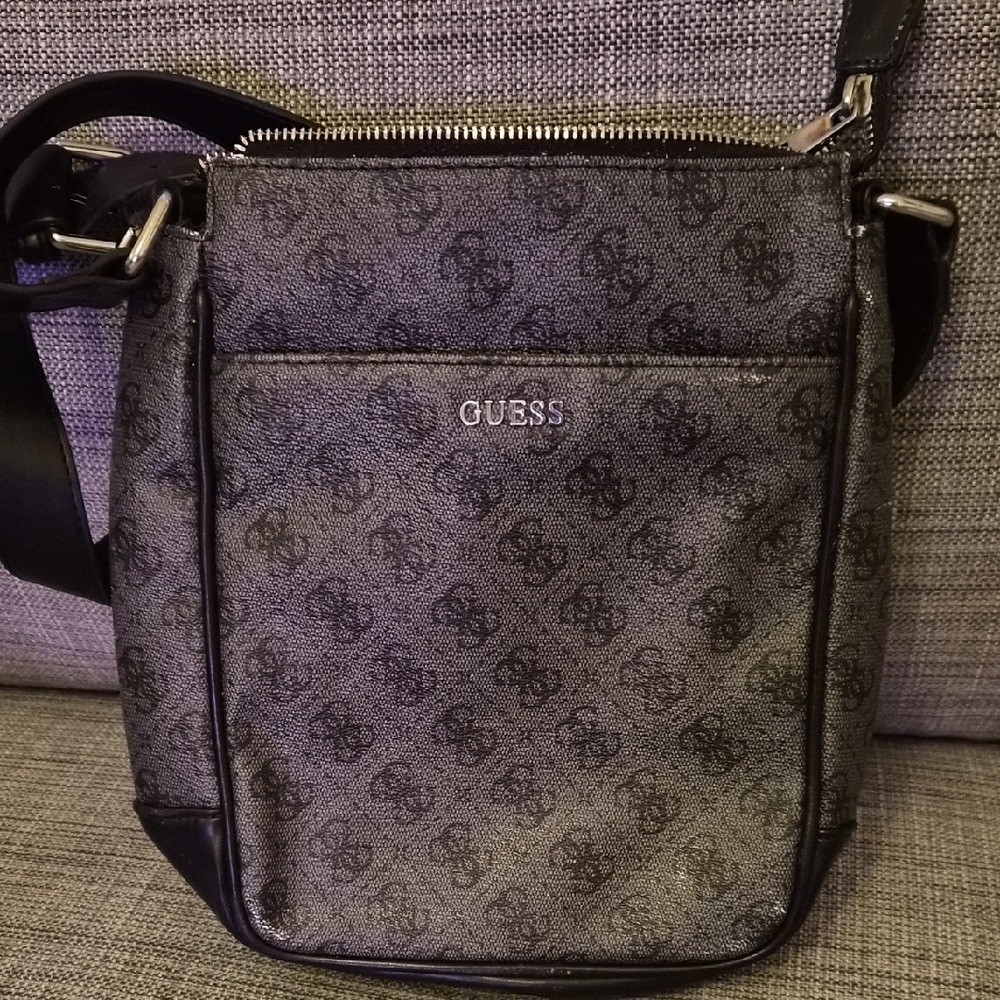 GUESS Men's Black and Gray Messenger Bag